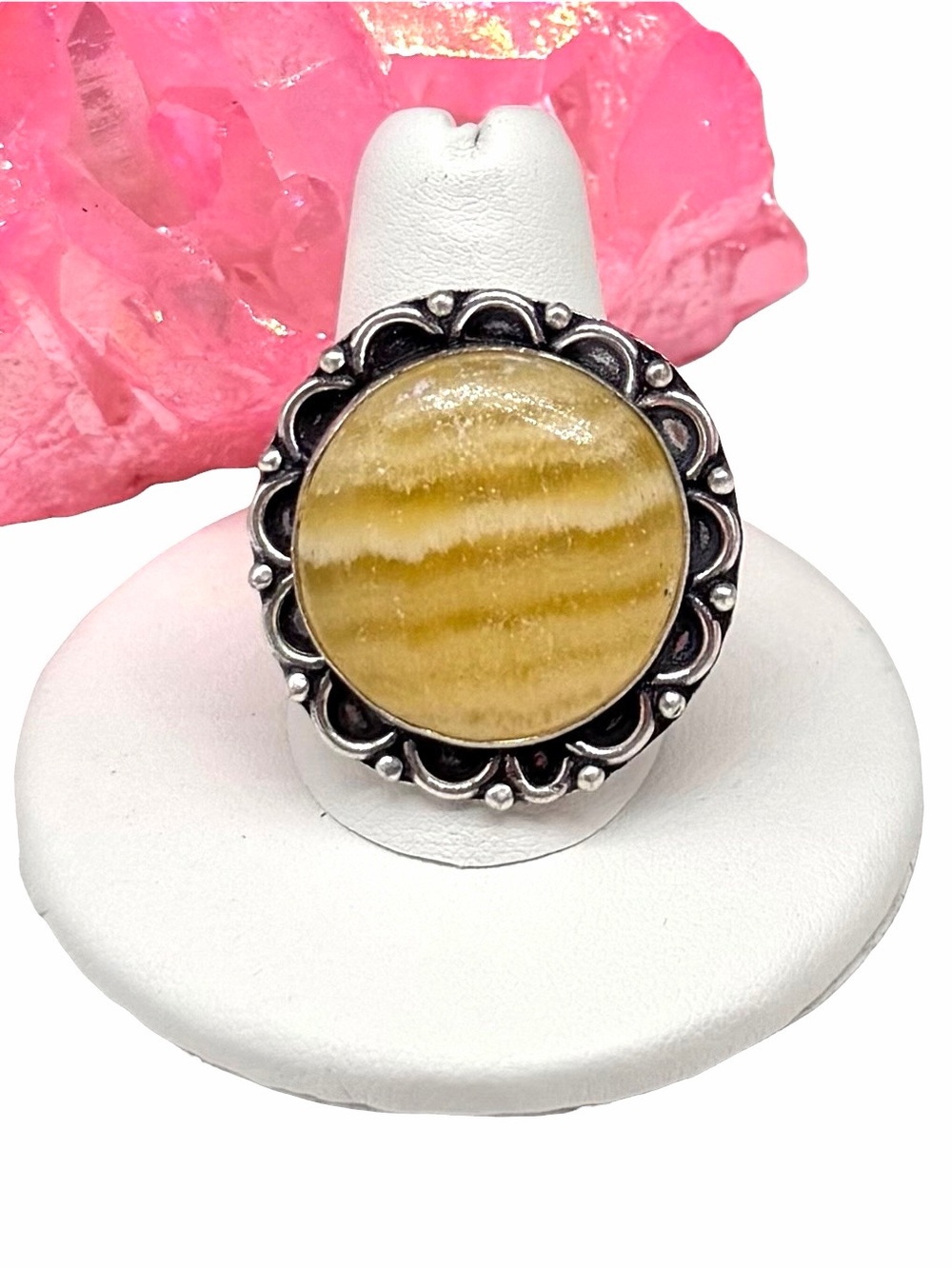 Yellow Calcite Ring Size 10.5 925 Sterling Silver Overlay